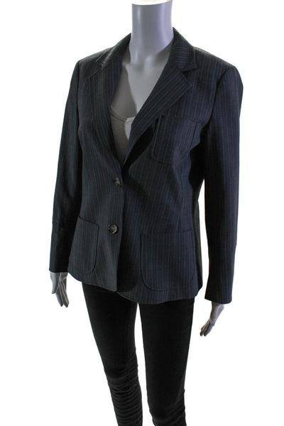 Theory Womens Wool Dark Gray Striped Two Button Long Sleeve Blazer Size 12