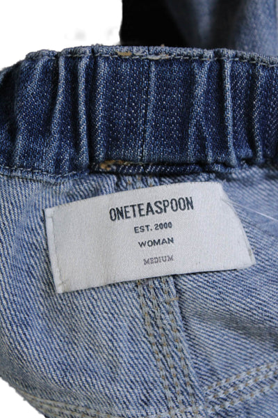 One Teaspoon Womens High Rise Drawstring Denim Straight Leg Pants Blue Medium