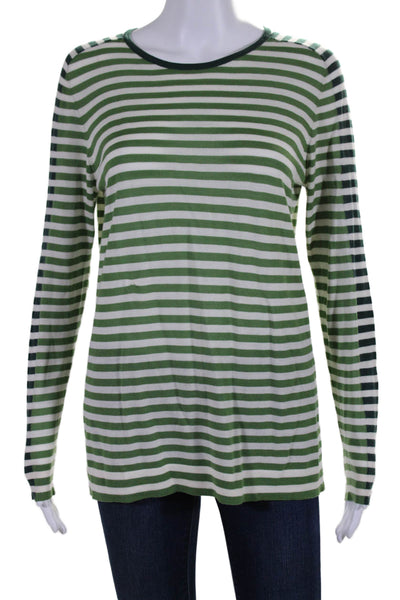 Akris Punto Womens Long Sleeve Striped Thin Knit Top White Green Medium