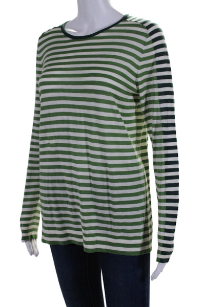 Akris Punto Womens Long Sleeve Striped Thin Knit Top White Green Medium