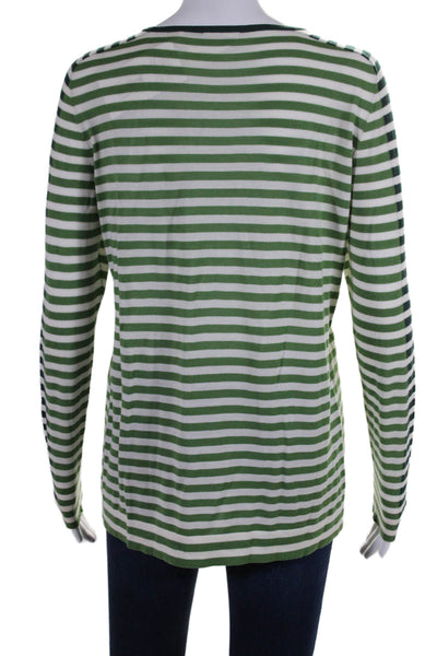 Akris Punto Womens Long Sleeve Striped Thin Knit Top White Green Medium