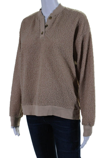 Donni Womens Long Sleeve Teddy Henley Top Brown Size S