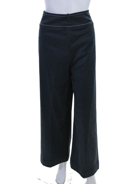 Escada Womens High Rise Wide Leg Pants Navy Blue Cotton Blend Size EUR 46