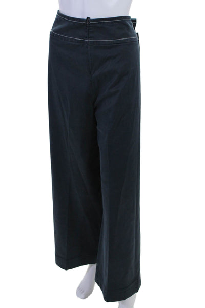 Escada Womens High Rise Wide Leg Pants Navy Blue Cotton Blend Size EUR 46