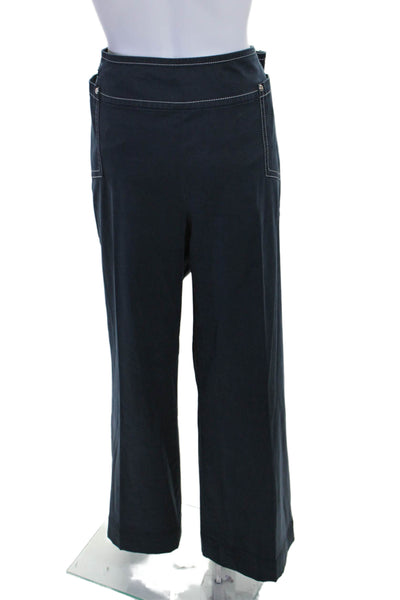 Escada Womens High Rise Wide Leg Pants Navy Blue Cotton Blend Size EUR 46