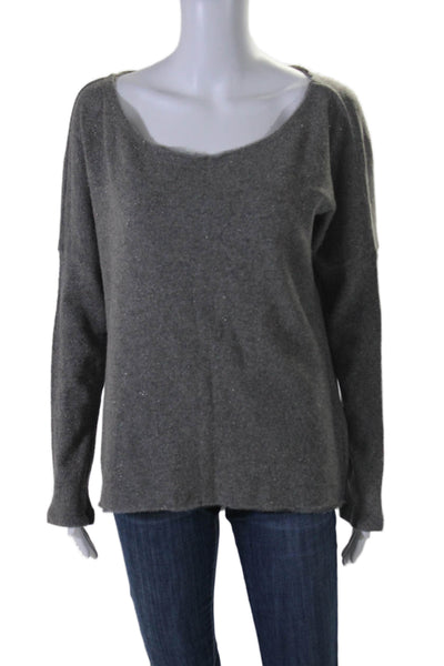 Ottod Ame Womens Wool Metallic Long Sleeve Scoop Neck Knit Top Gray Size 6