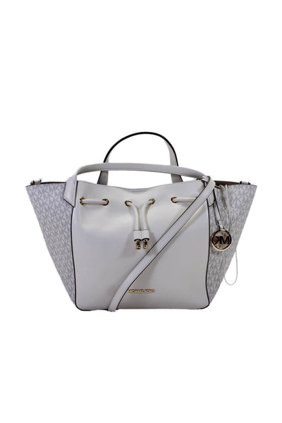 MK Michael Kors Womens Double Top Handle Handbag Leaather White Large