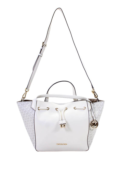 MK Michael Kors Womens Double Top Handle Handbag Leaather White Large