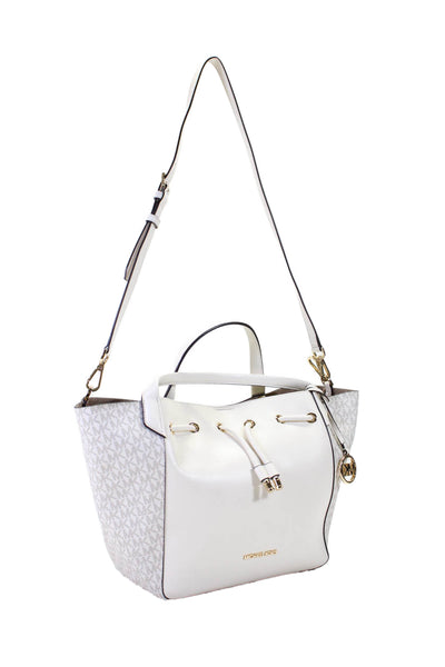 MK Michael Kors Womens Double Top Handle Handbag Leaather White Large