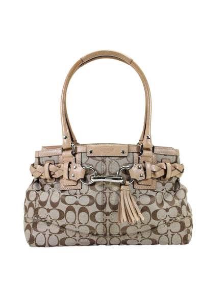 Coach Womens Logo Print Double Top Handle Handbag Beige Size Small