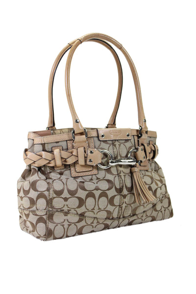 Coach Womens Logo Print Double Top Handle Handbag Beige Size Small