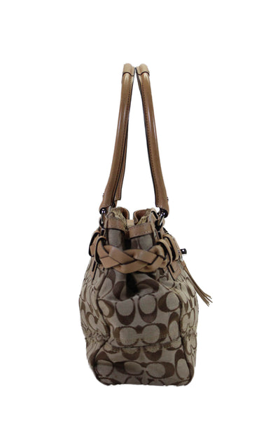 Coach Womens Logo Print Double Top Handle Handbag Beige Size Small