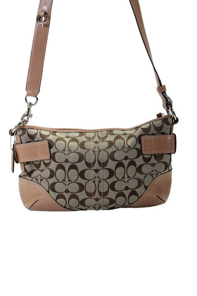 Coach Womens Top Zip Logo Print Crossbody Handbag Beige Size Small