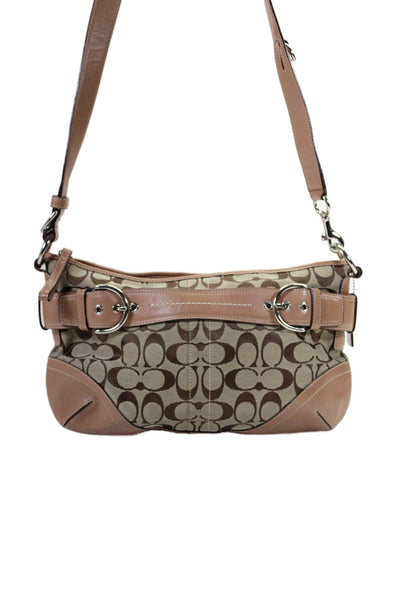 Coach Womens Top Zip Logo Print Crossbody Handbag Beige Size Small