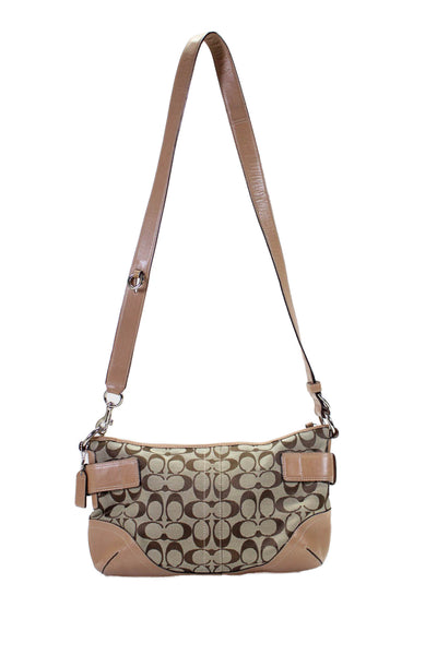 Coach Womens Top Zip Logo Print Crossbody Handbag Beige Size Small