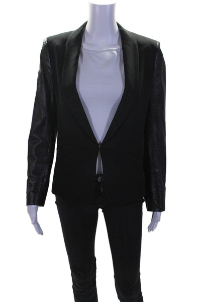 Rag & Bone Womens Black Leather Trim Long Sleeve Blazer Jacket Size 0