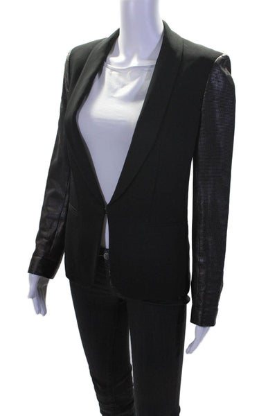 Rag & Bone Womens Black Leather Trim Long Sleeve Blazer Jacket Size 0