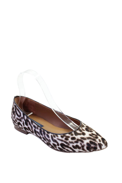 Margaux Womens Ponyhair Leopard Print Pointe Flats White Black Size 6.5US 36.5EU