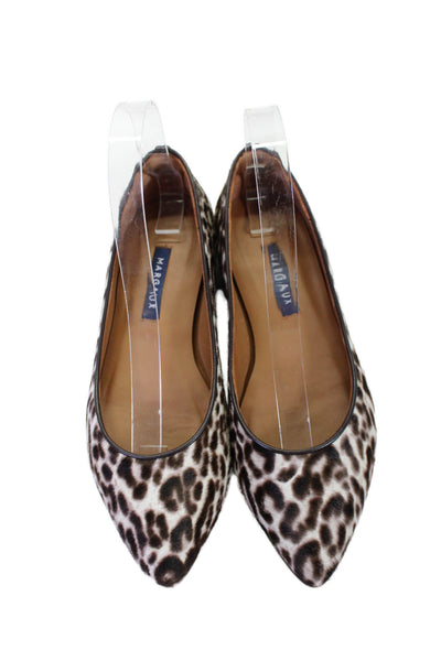 Margaux Womens Ponyhair Leopard Print Pointe Flats White Black Size 6.5US 36.5EU