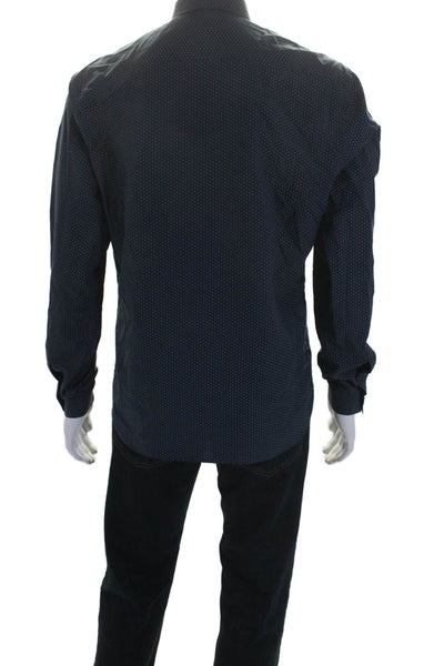 The Kooples Mens Cotton Spotted Collared Long Sleeve Button Up Shirt Navy Size L