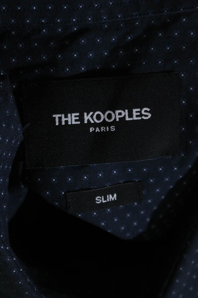 The Kooples Mens Cotton Spotted Collared Long Sleeve Button Up Shirt Navy Size L