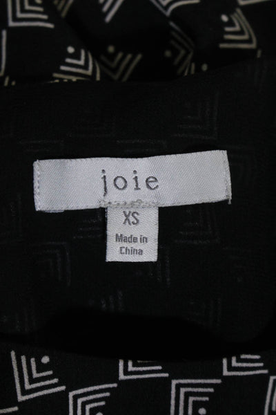 Joie Womens Back Zip Short Sleeve Abstract Print Blouse White Black Size Small