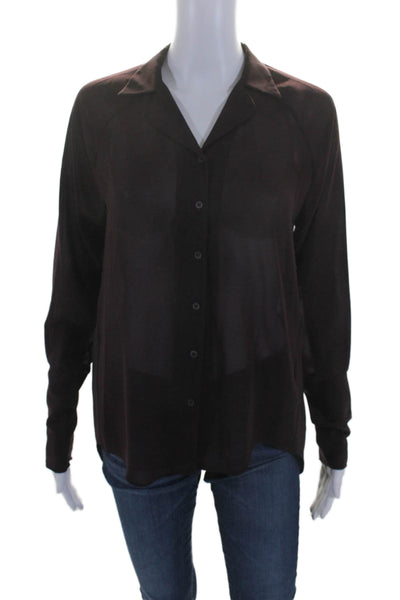 Theyskens Theory Womens Button Down Long Sleeve Collared Blouse Purple Small