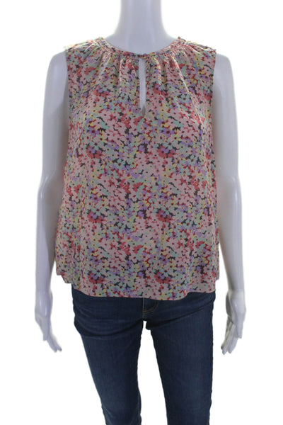 Rebecca Taylor Womens Sleeveless Floral Print Scoop Neck Blouse Pink Small