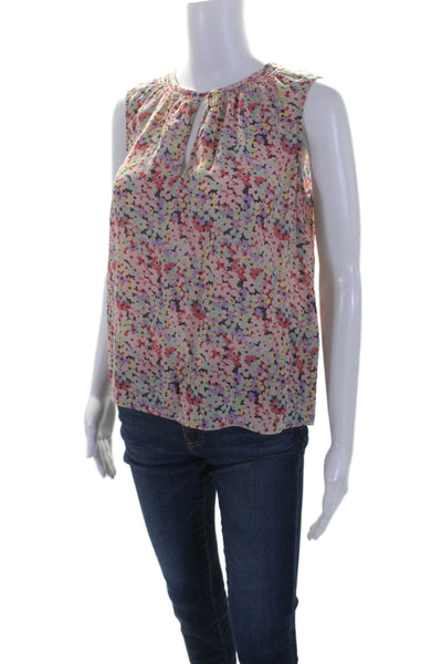 Rebecca Taylor Womens Sleeveless Floral Print Scoop Neck Blouse Pink Small