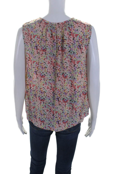 Rebecca Taylor Womens Sleeveless Floral Print Scoop Neck Blouse Pink Small