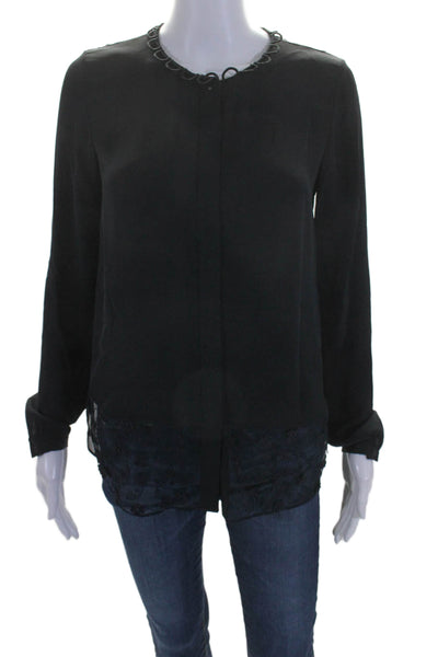 Elie Tahari Womens Long Sleeve Button Down Blouse Black Size Small