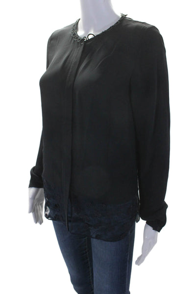 Elie Tahari Womens Long Sleeve Button Down Blouse Black Size Small