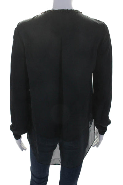 Elie Tahari Womens Long Sleeve Button Down Blouse Black Size Small