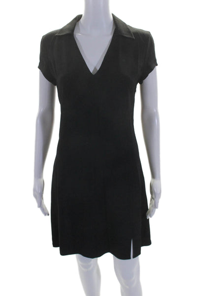 Theory Womens Long Sleeve Collared V Neck Mid Calf Dress Black Size 2