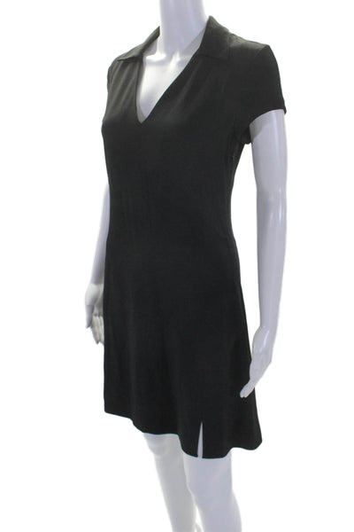 Theory Womens Long Sleeve Collared V Neck Mid Calf Dress Black Size 2