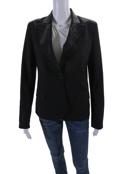 Theory Women's Collared Long Sleeves Lined One Button Blazer Black Size 6