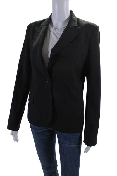 Theory Women's Collared Long Sleeves Lined One Button Blazer Black Size 6