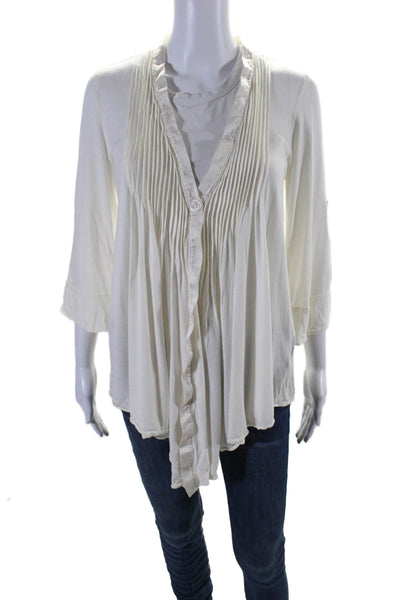 Elizabeth and James Women's 3/4 Sleeves Wrap Tie Blouse Cream Size XS