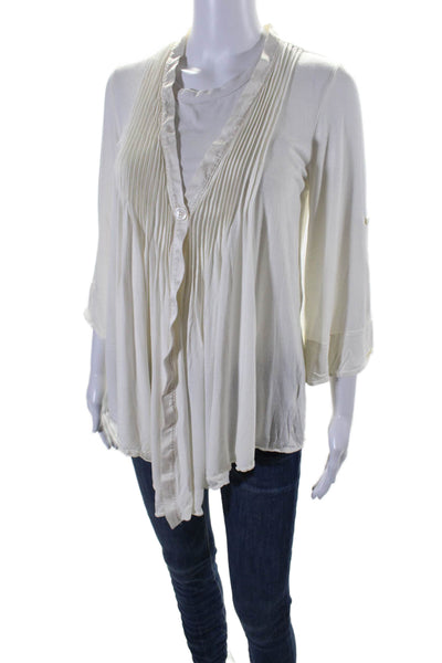 Elizabeth and James Women's 3/4 Sleeves Wrap Tie Blouse Cream Size XS