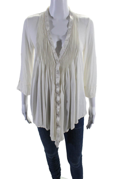 Elizabeth and James Women's 3/4 Sleeves Wrap Tie Blouse Cream Size XS