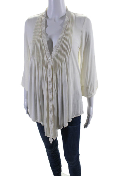 Elizabeth and James Women's 3/4 Sleeves Wrap Tie Blouse Cream Size XS