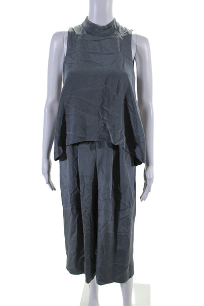 Tibi Womens Open Back Halter Wide Leg Cropped Jumpsuit Gray Size 0