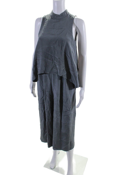 Tibi Womens Open Back Halter Wide Leg Cropped Jumpsuit Gray Size 0