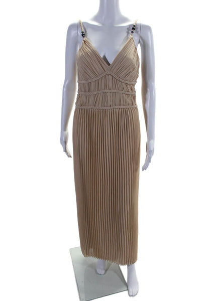 Adrienne Landau Womens Braided Strap V Neck Pleated Midi Dress Brown Size Small