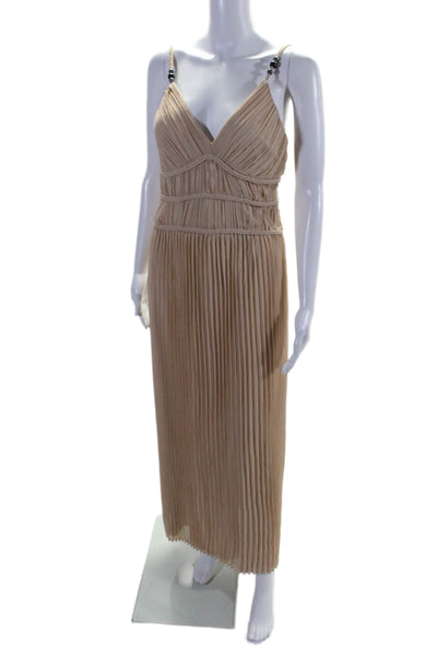 Adrienne Landau Womens Braided Strap V Neck Pleated Midi Dress Brown Size Small