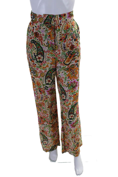 Ba&Sh Womens Zipper Fly High Rise Wide Leg Paisley Pants White Multi Size 4