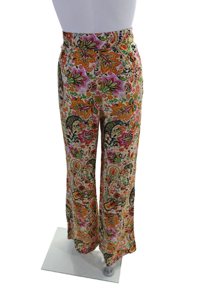 Ba&Sh Womens Zipper Fly High Rise Wide Leg Paisley Pants White Multi Size 4