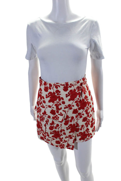 Sister Womens Above Knee Floral Skirt White Red Linen Size Small