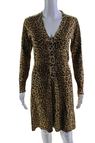 Milly Women's Long Sleeves Fitted Button Down Animal Print Mini Dress Size M