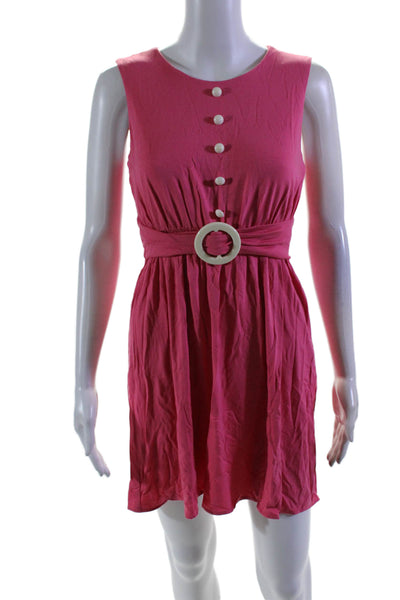 Milly Women's Round Neck Sleeveless Buckle Flare Mini Dress Pink Size S